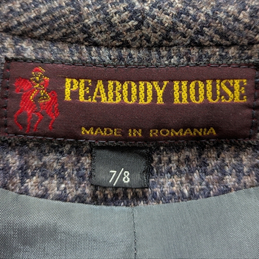 Vintage Peabody House Blue Tan Grey Woven Wool Blend Open Jacket 7/8 - Picture 7 of 9